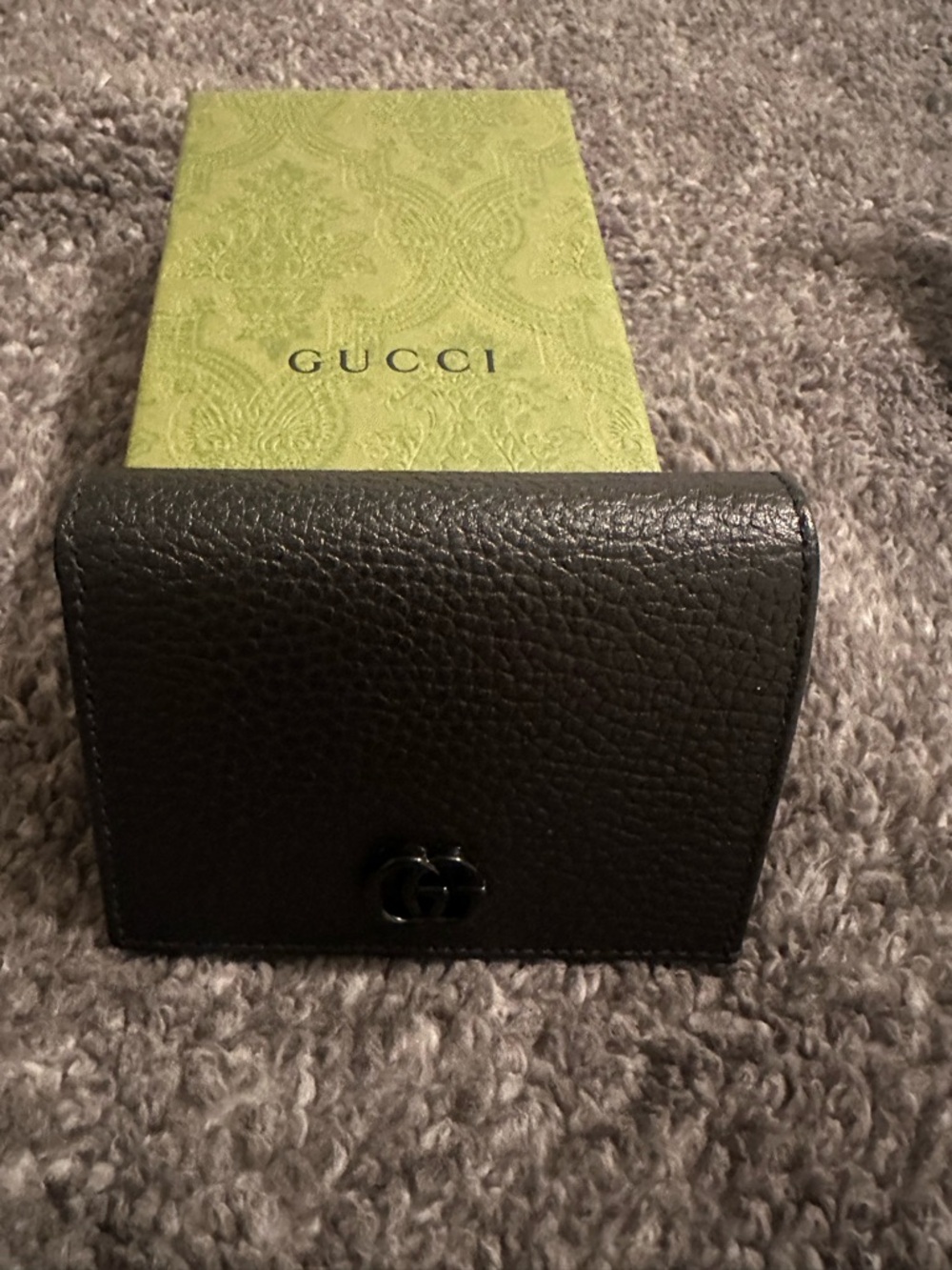 Gucci Black Pebbled Leather Card Case with Black GG Hardware
